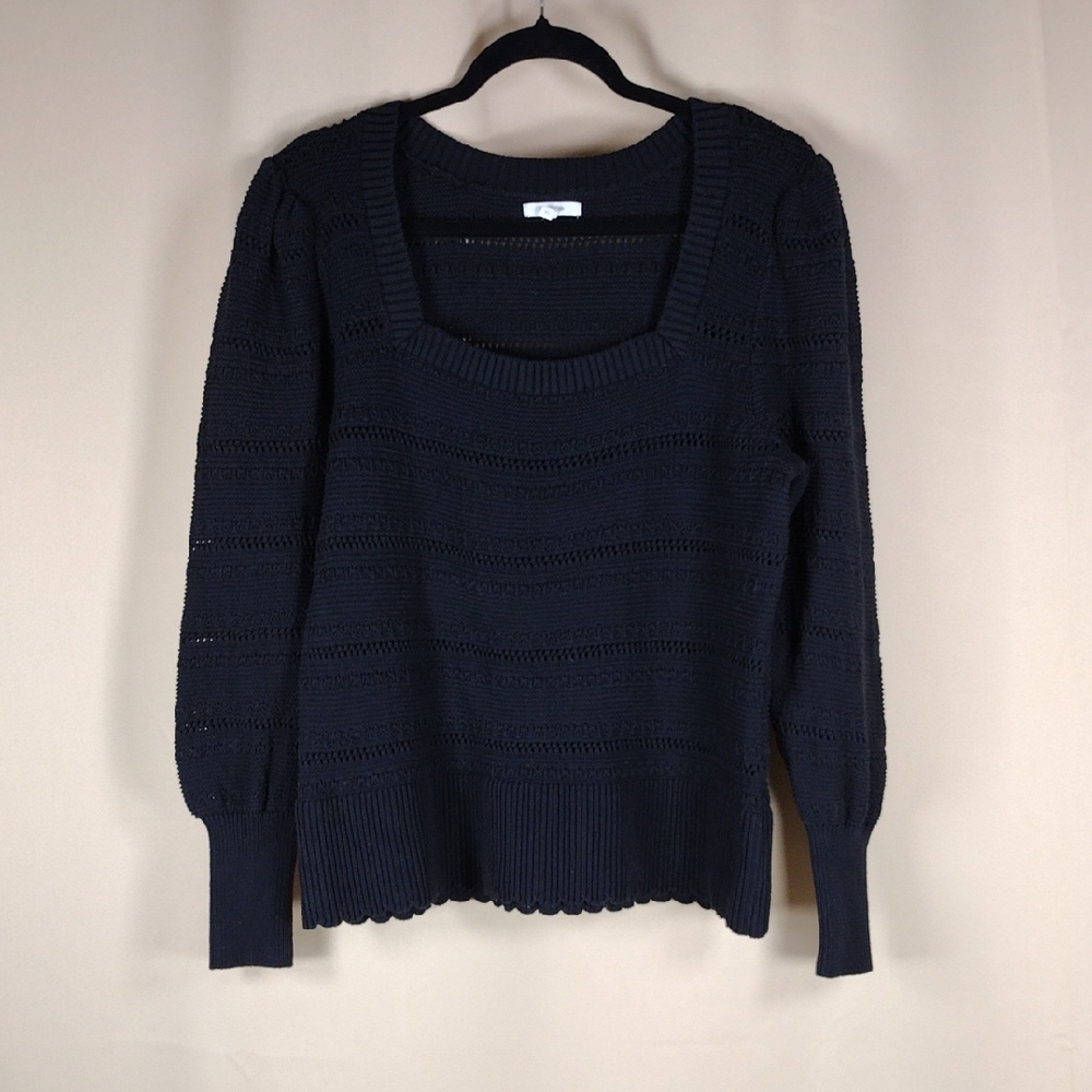 Maurices Sweater Women’s Size XL Black Open Stitch Boho Cotton Knit Stretch